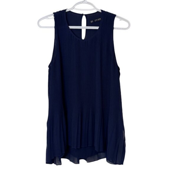 Zara navy blue pleated sleeveless tank top size XS - Picture 3 of 9